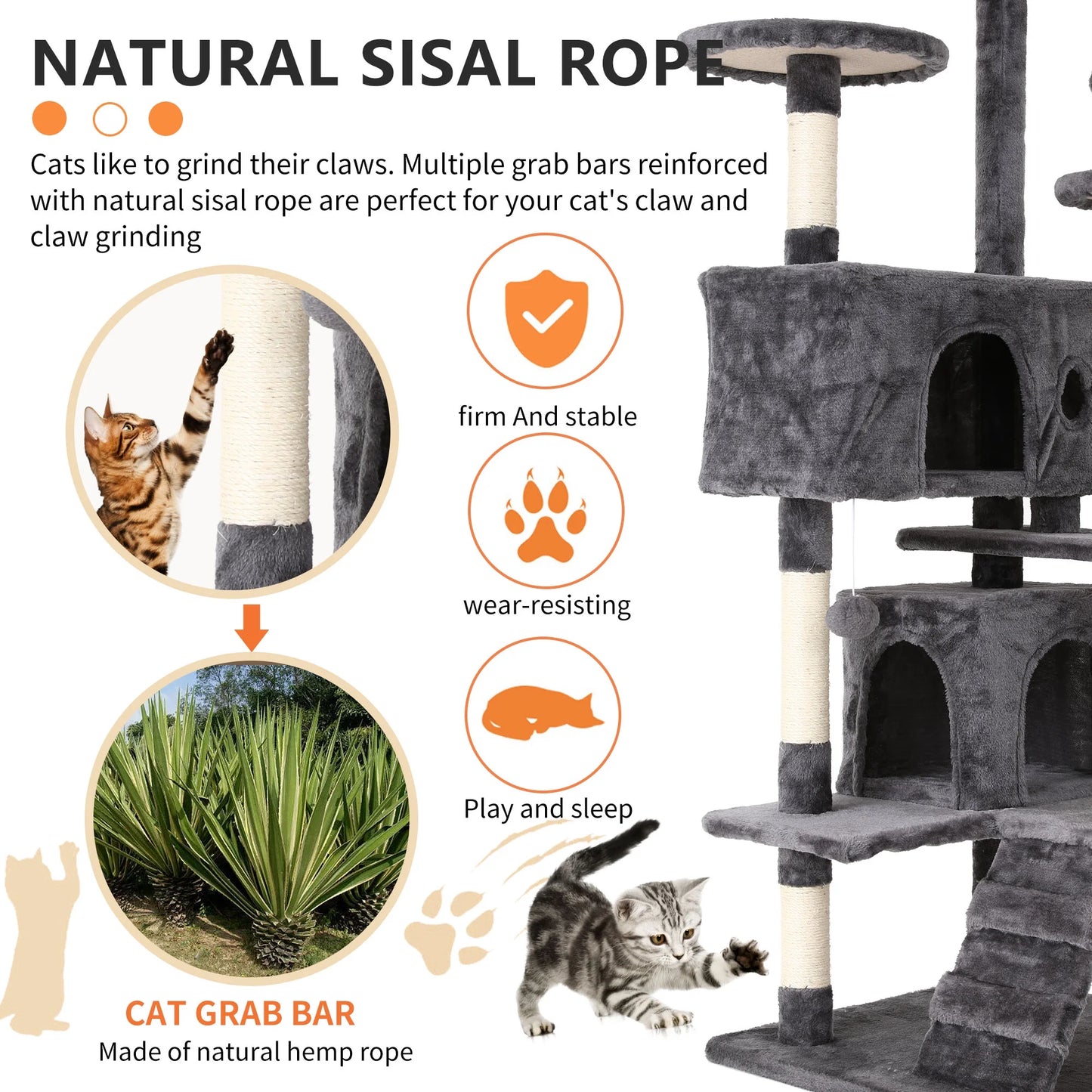 54-In Double Condo Cat Tree Tower Playhouse with Scratching Post & Perch for Indoor, Pink