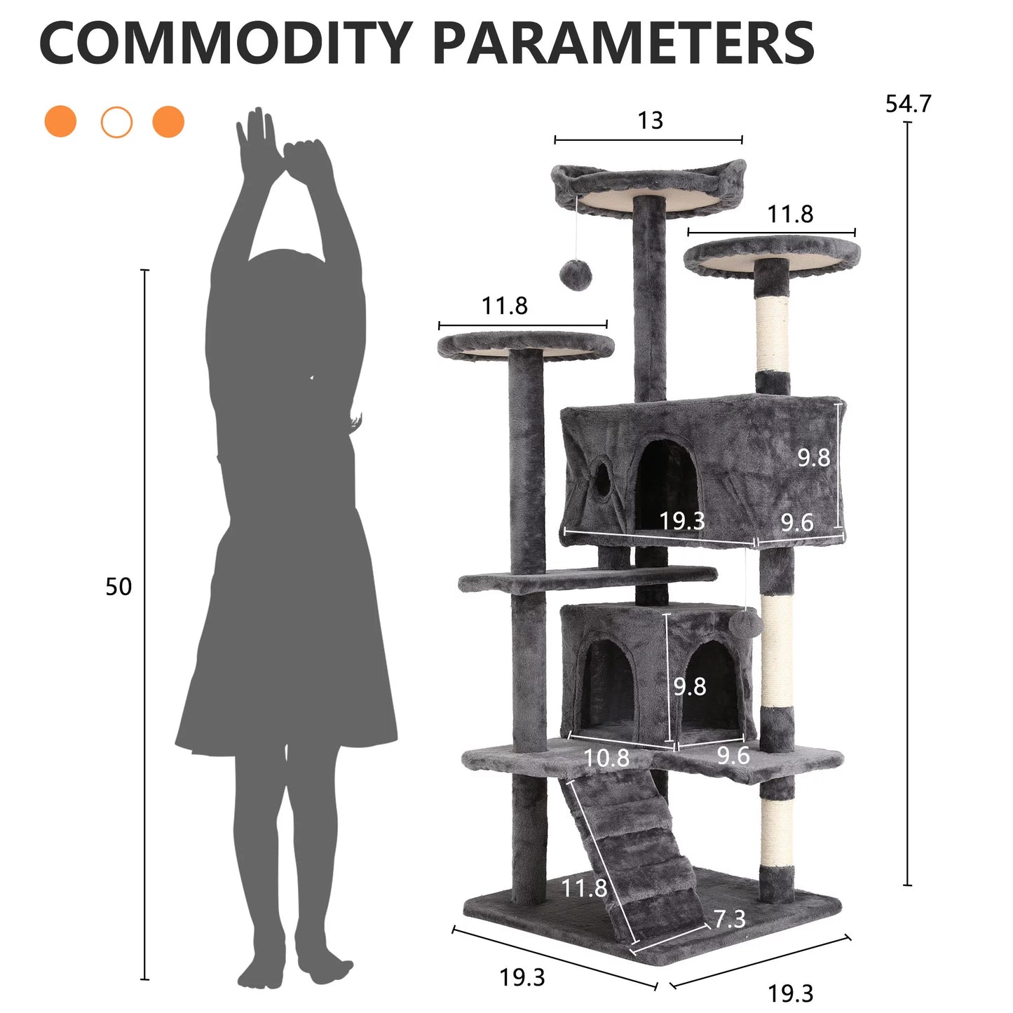 54-In Double Condo Cat Tree Tower Playhouse with Scratching Post & Perch for Indoor, Pink