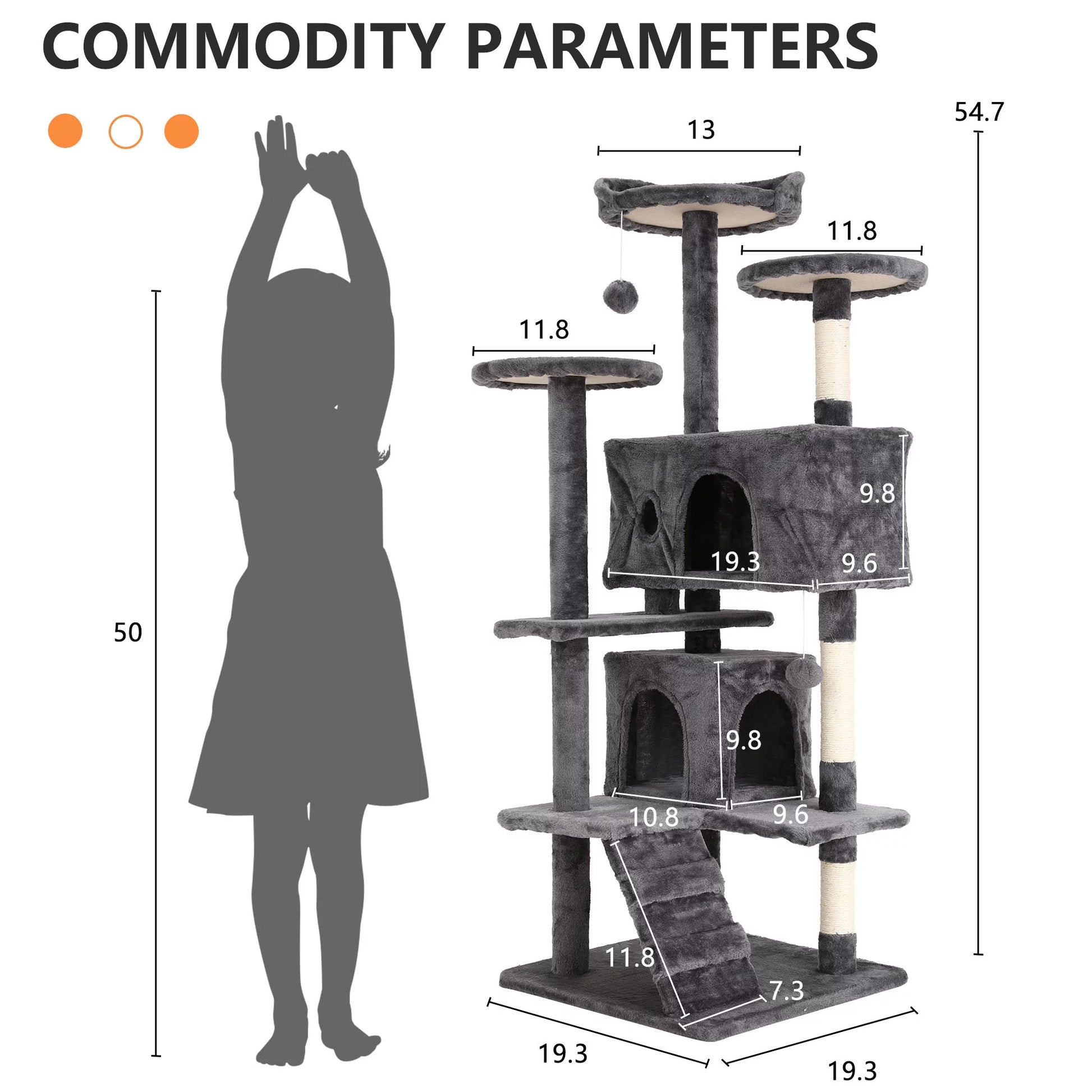 54-In Double Condo Cat Tree Tower Playhouse with Scratching Post & Perch for Indoor, Pink