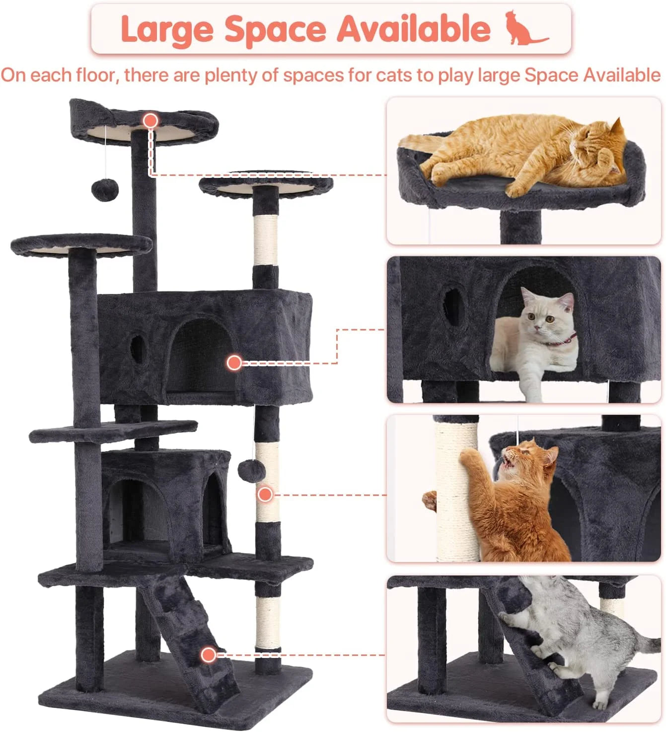 54-In Double Condo Cat Tree Tower Playhouse with Scratching Post & Perch for Indoor, Pink