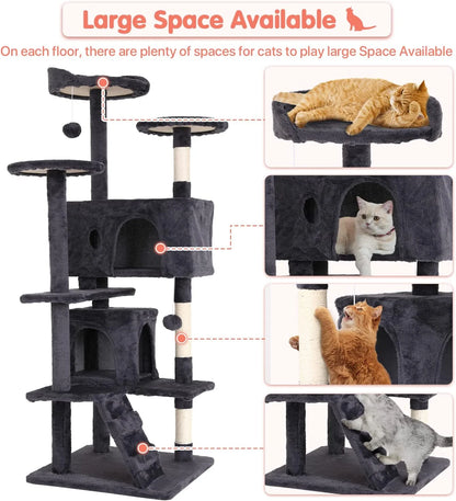 54-In Double Condo Cat Tree Tower Playhouse with Scratching Post & Perch for Indoor, Pink